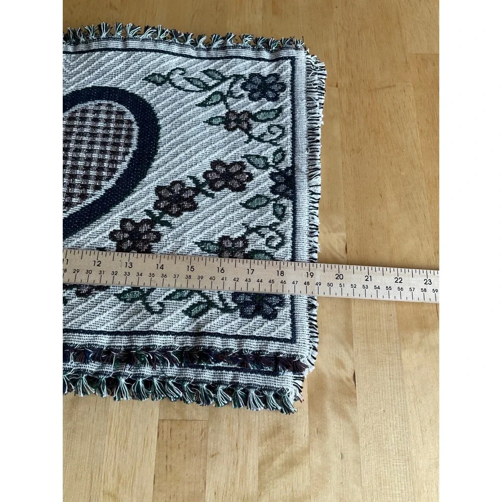 Set of 4 Woven Cotton Heart Floral Placemats Reversible Farmhouse Fringed India